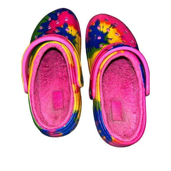 Crocs Tie Dye Rainbow Fleece Lined Dual Comfort Slip On Clogs M4 W6 fuzzy - Picture 6 of 11